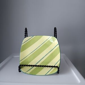 Pfaltzgraff Cupcake Cafe Misty Lime Striped 6" Square Dish Yellow Green Blue